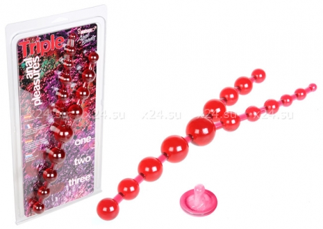 Красные анальные бусы TRIPLE ANAL PLEASURE BEADS