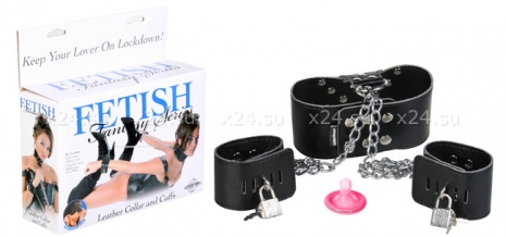 Ошейник с фиксаторами для рук на цепочке Leather Collar And Cuffs