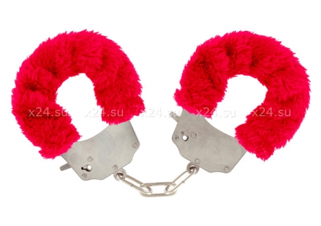 Металлические наручники с красным мехом Furry Fun Cuffs