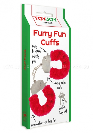 Металлические наручники с красным мехом Furry Fun Cuffs