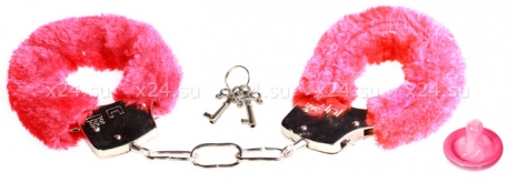 Металлические наручники с красным мехом Furry Cuffs Red