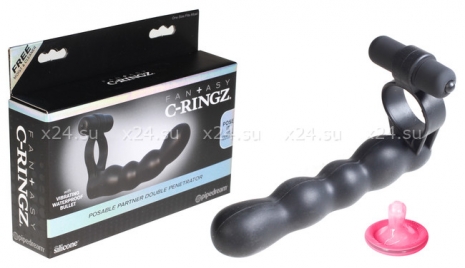 Эрекционное вибро-кольцо с гнущимся анальным стимулятором Posable Partner Double Penetrator