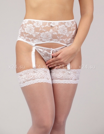 Белый ажурный пояс со стрингами LXL