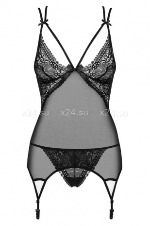 Черное ками с кружевным верхом на шнуровке Intensa Corset LXL