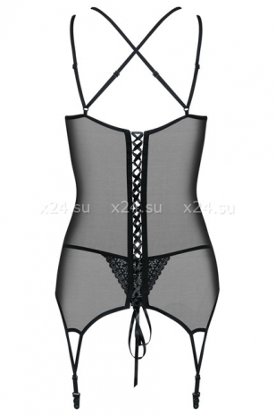 Черное ками с кружевным верхом на шнуровке Intensa Corset LXL