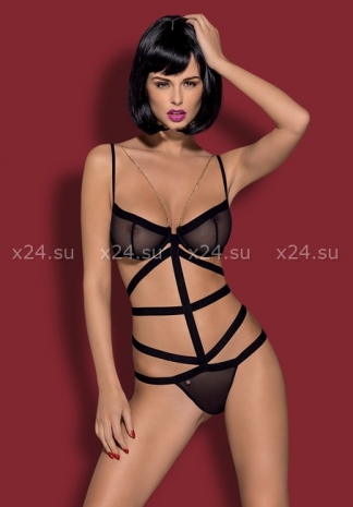 Черное боди на косточках с золотистыми цепочками Bondy Teddy LXL