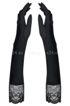 Черные атласные перчатки с кружевом и камнями Miamor Gloves
