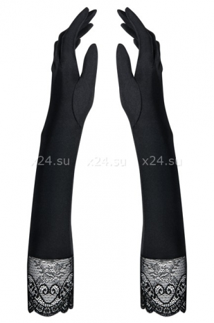 Черные атласные перчатки с кружевом и камнями Miamor Gloves