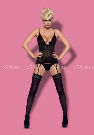 Черное ками с узором и украшеними на пажах Diamond Corset LXL