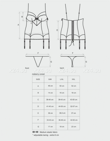 Малиновое ками на косточках с черным кружевом Roseberry Corset LXL