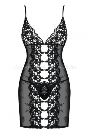 Чёрная эротичная сорочка со стрингами Bride Chemise LXL