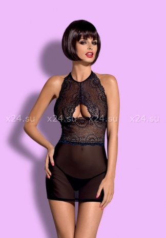 Чёрное мини-платье с вырезом на груди Oriens Chemise LXL