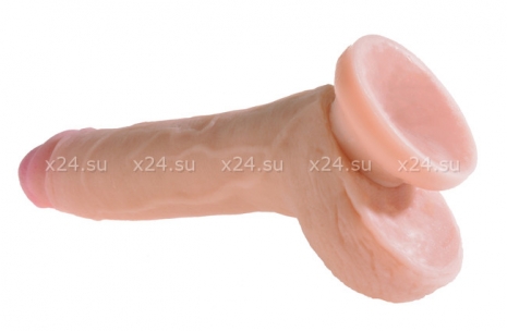 Реалистичный фаллос на присоске 8'' Dual Density Cock with Balls (вторая кожа)
