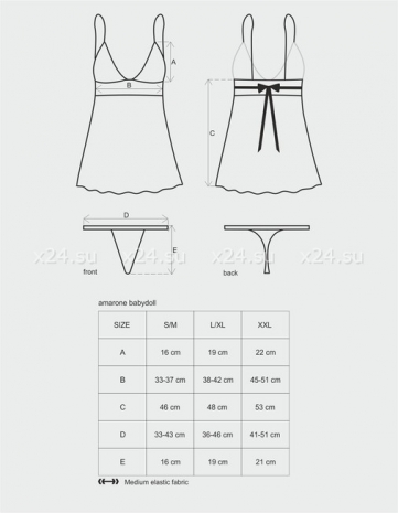 Чёрная сорочка с малиновым узором Amarone babydoll LXL