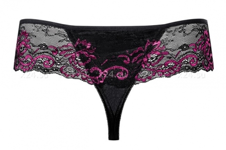 Чёрно-малиновые трусики с кружевом Amarone Thong SM