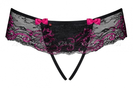 Открытые чёрно-малиновые трусики Amarone Crotchless Thong SM