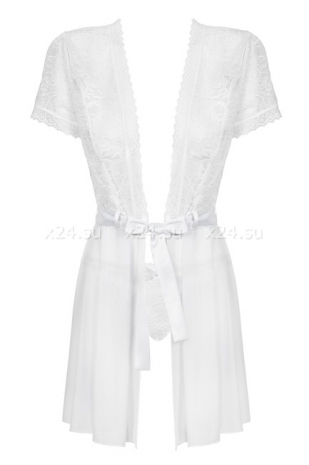 Белоснежный пеньюар с кружевным верхом с пояском Swanita Robe SM