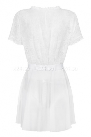 Белоснежный пеньюар с кружевным верхом с пояском Swanita Robe SM