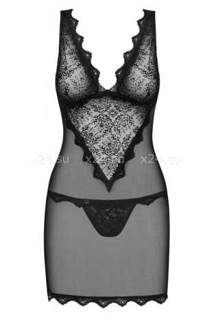 Черная сорочка с бархатным узором Emperita Chemise XXL