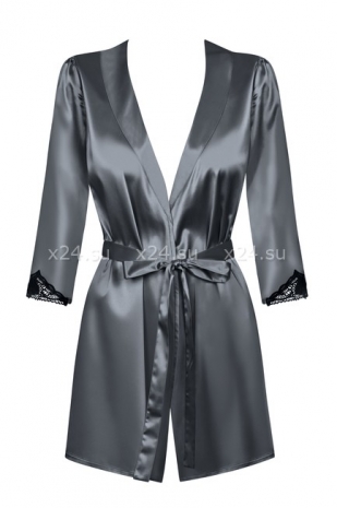 Серый атласный халатик с кружевом на рукавах Satinia Robe LXL