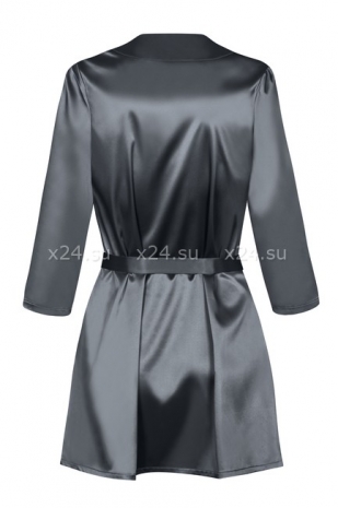Серый атласный халатик с кружевом на рукавах Satinia Robe LXL