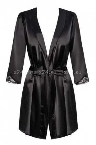 Черный атласный халатик с кружевом на рукавах Satina Robe SM