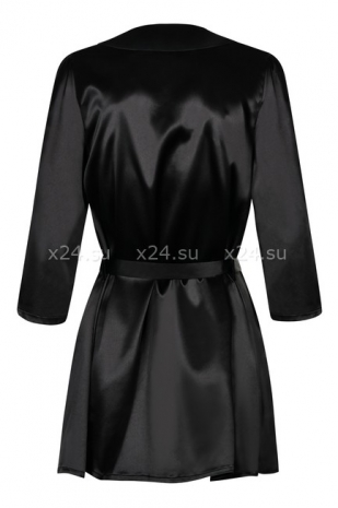 Черный атласный халатик с кружевом на рукавах Satina Robe SM