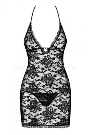 Черная гипюровая сорочка Catia Chemise SM