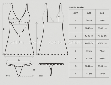 Черная сорочка с бархатным узором Emperita Chemise SM