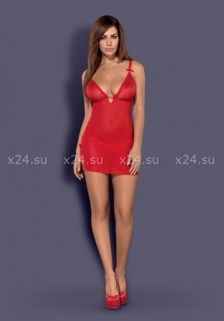 Красная прозрачная сорочка с украшением на груди Romansia Chemise SM