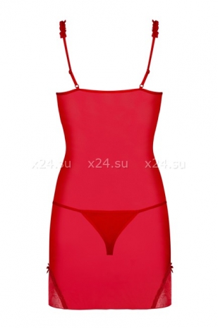 Красная прозрачная сорочка с украшением на груди Romansia Chemise SM