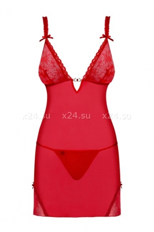 Красная прозрачная сорочка с украшением на груди Romansia Chemise LXL