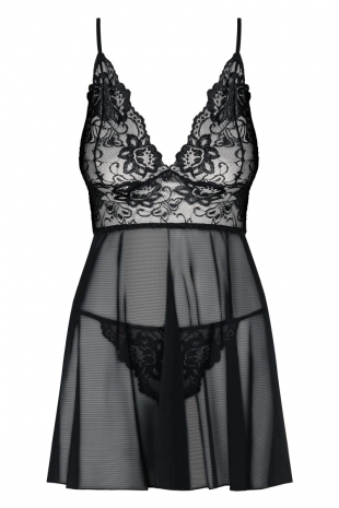 Черная сорочка с гипюровым верхом Idillia Babydoll LXL