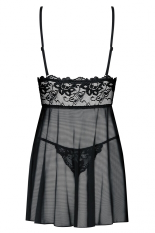 Черная сорочка с гипюровым верхом Idillia Babydoll LXL