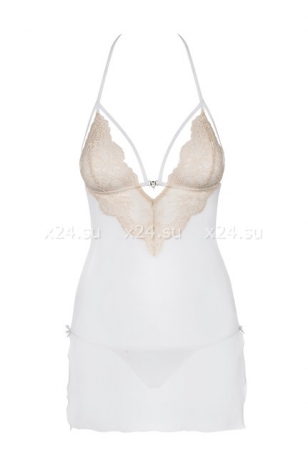 Белая сорочка с бежевым кружевом Bisquitta Chemise SM