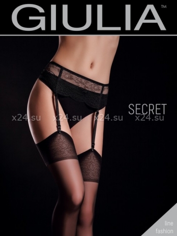 Чёрные чулки под пояс с цветочным узором Secret №1 Nero 20 Den 3/4 ML