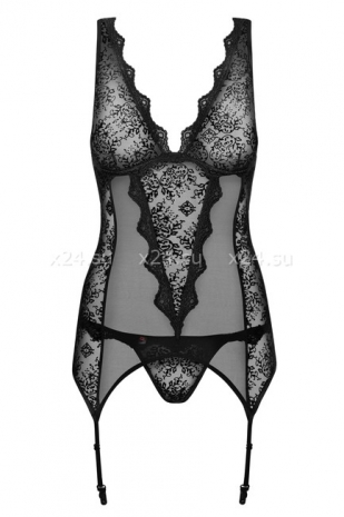 Черный корсаж с бархатным узором Emperita Corset LXL
