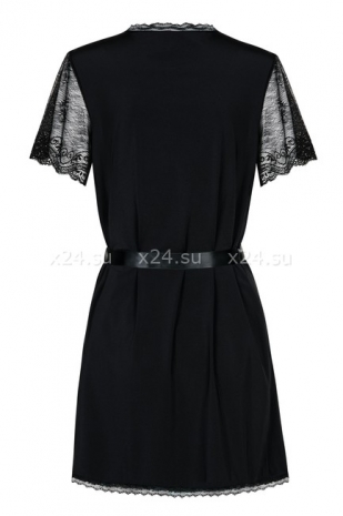 Короткий черный халат с гипюровыми рукавами Miamor Robe SM