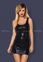 Черное блестящее мини-платье на шнуровке сзади Obsydian Wetlook LXL