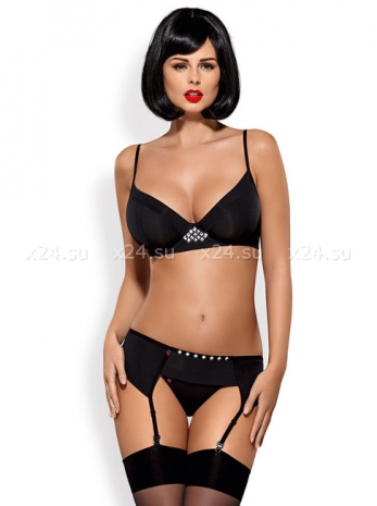 Черный эластичный комплект белья из 3-х предметов Gretia Set SM