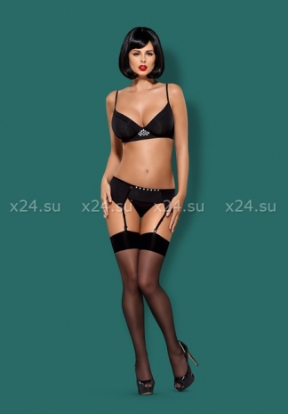 Черный эластичный комплект белья из 3-х предметов Gretia Set SM