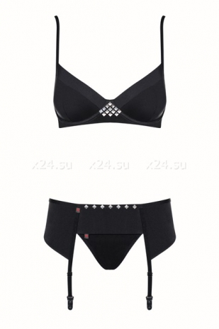 Черный эластичный комплект белья из 3-х предметов Gretia Set SM