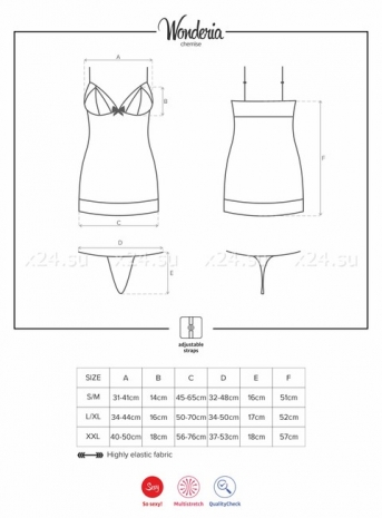 Сексуальный пеньюар с кружевом Wonderia Chemise XXL