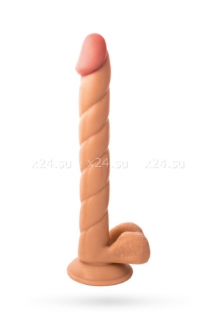 Длинный гибкий спиралевидный фаллос на присоске Real Stick 11''