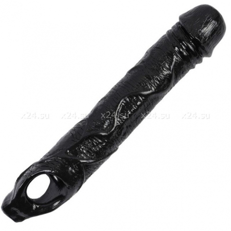 Удлиняющая черная насадка на член с фиксирующим кольцом Scrotamax Extender Black