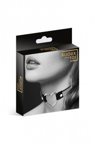 Кожаный чокер с сердцем и стразами Bijoux Pour Toi