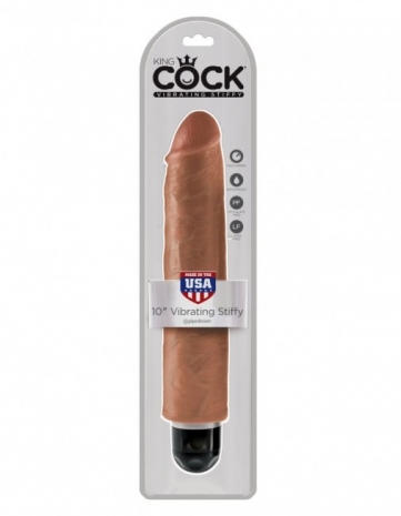Огромный реалистичный вибратор King Cock 10'' Vibrating Stiffy Tan (многоскоростная вибрация)