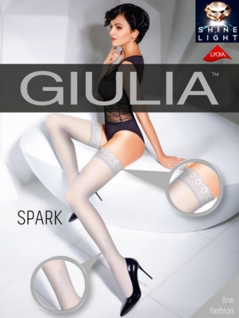 Чулки белые с блестящим узором перышка Giulia SPARK 02 (20 Den) 3/4