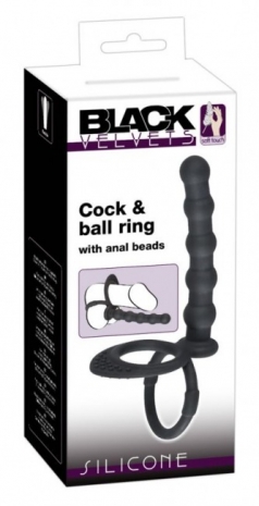 Кольца на член и мошонку с анальным стимулятором Black Velvets Cock & Ball Ring