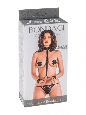 Ошейник с длинной лентой и отстегивающимися наручниками Submission Bondage Kit (Plus size)